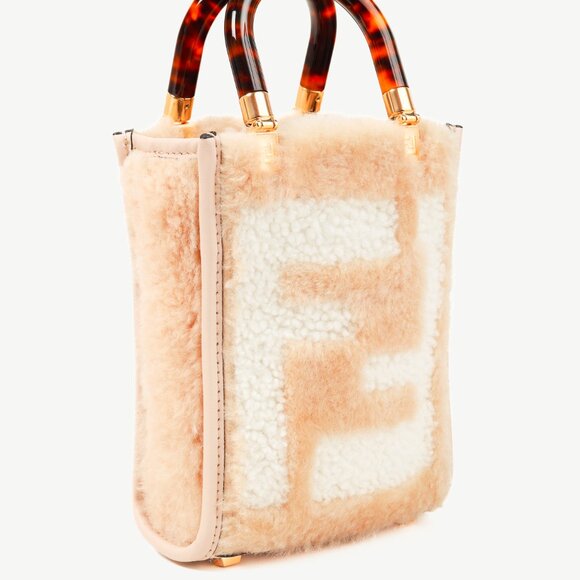 Fendi Mini Sunshine Shopper Tan Sheepskin Logo Mini-Bag - Picture 2 of 12